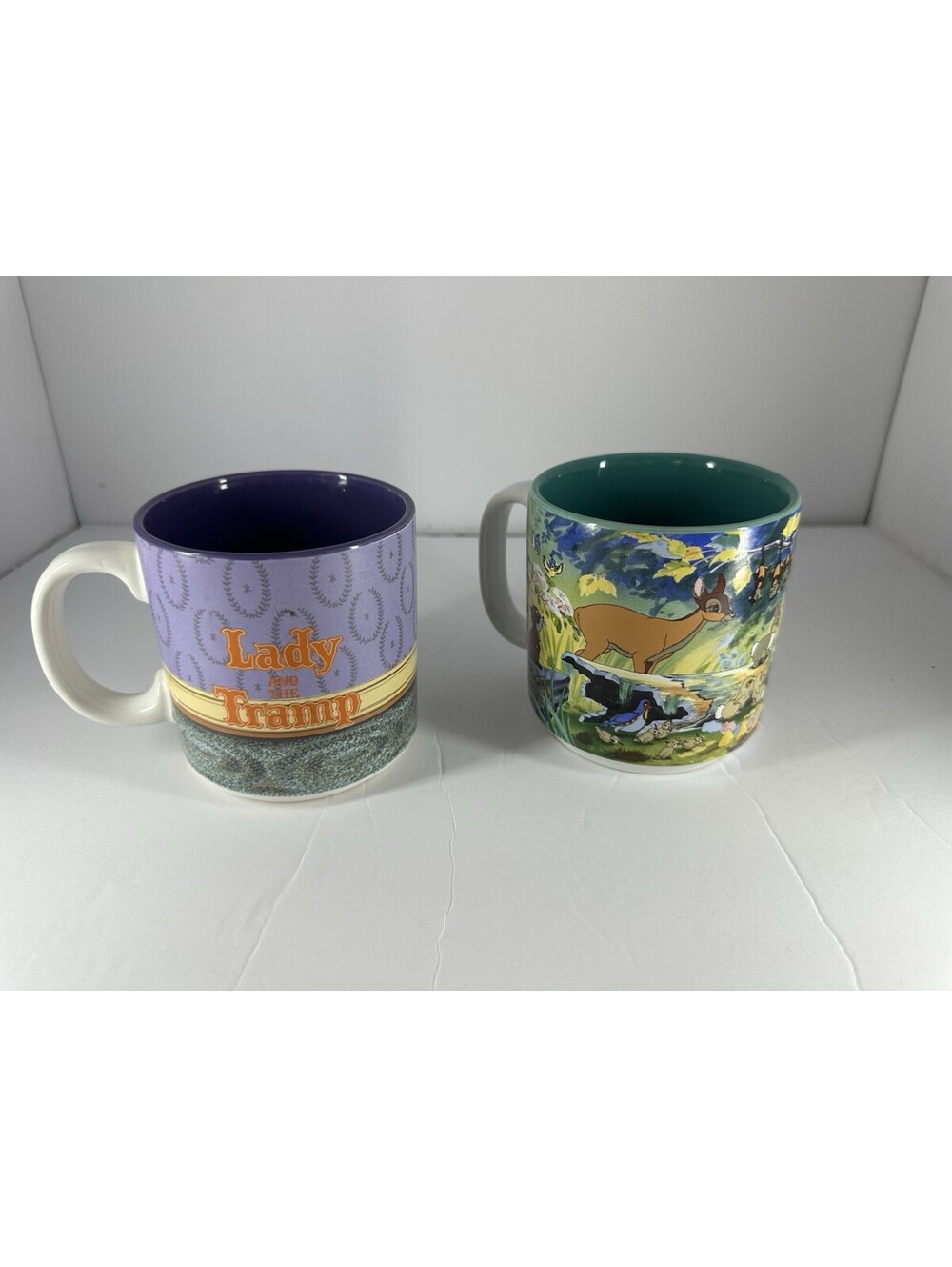 Vintage Lady & The Tramp  & Bambi. Two Disney Mugs All Around Design.